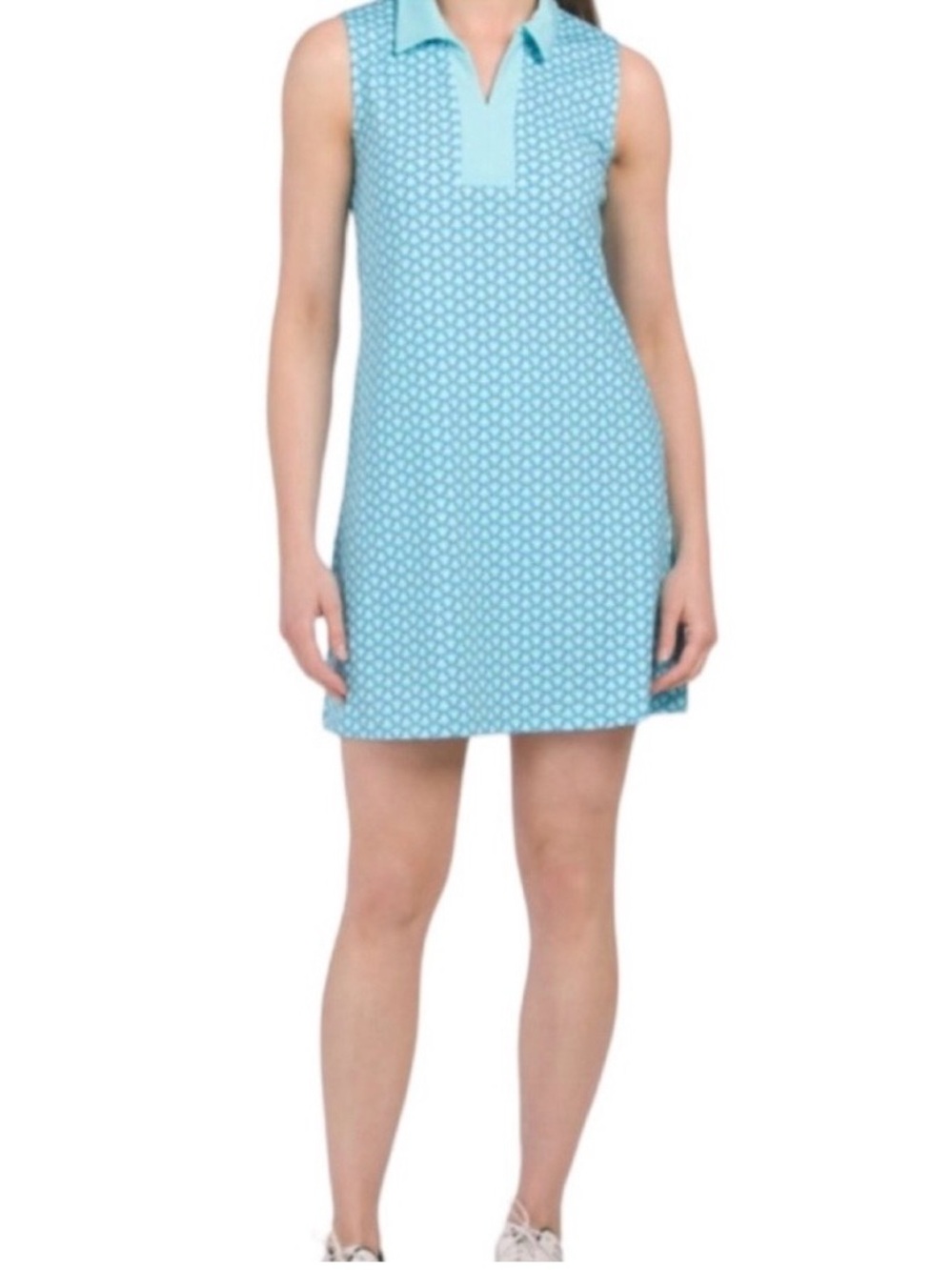 Sigrid Olsen Aqua Blue Patterned Collared Sleeveless Golf Tennis Dress, Medium - Picture 4 of 12